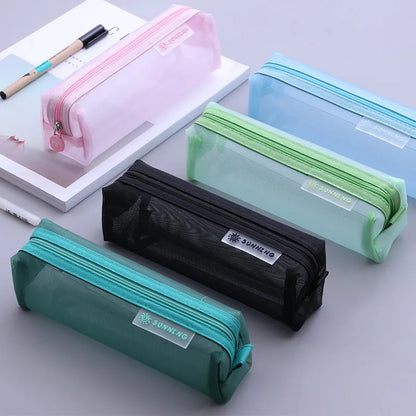 Clear View Nylon Mesh Pencil Bag - Large Capacity, Stylish & Durable for Students and Professionals