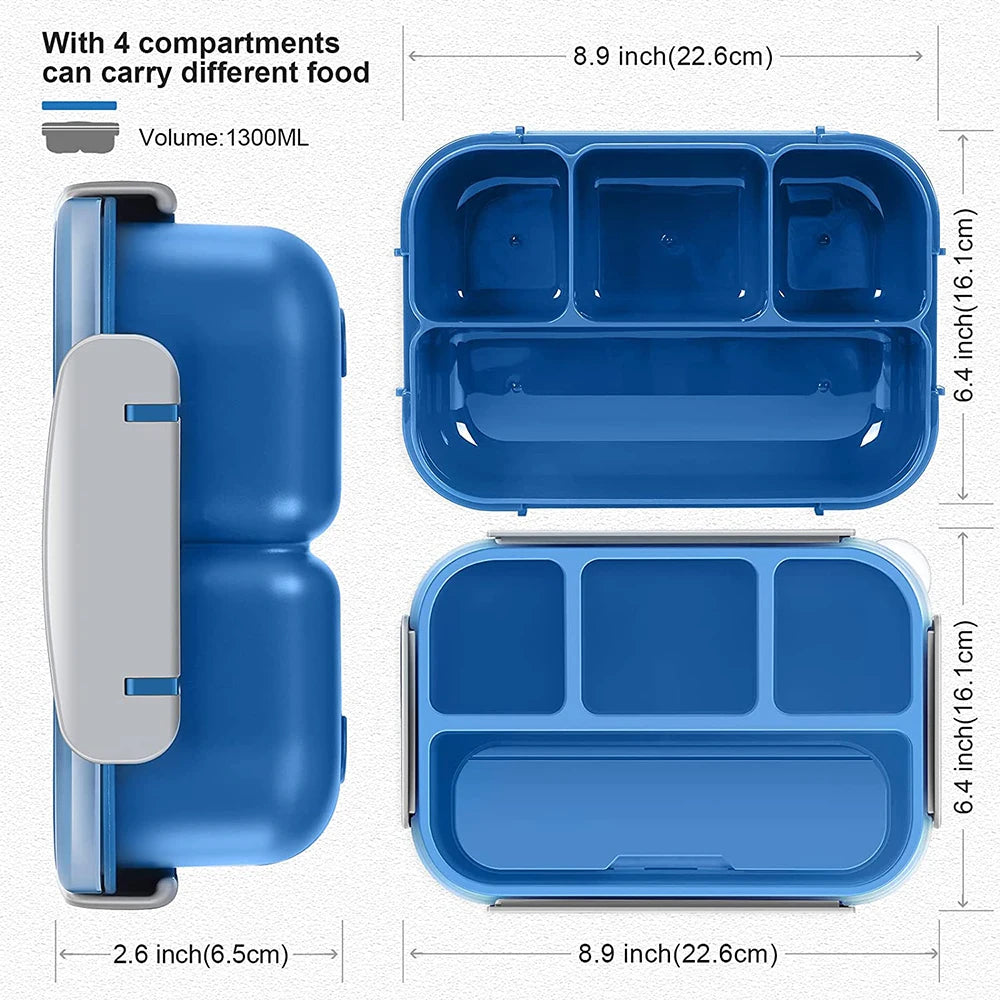 Versatile 4-Compartment Bento Lunch Box - 81oz, Leakproof, Microwave & Dishwasher Safe, Perfect for All Ages