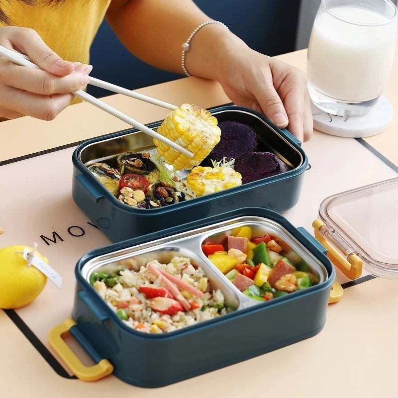PDQ Stainless Steel Bento Lunch Box - Leakproof, 800ml, Perfect for Kids, Office, and Picnics