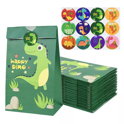 Dinosaur Adventure Party Favor Bags - 12Pc Set with Fun Stickers for Kids' Celebrations