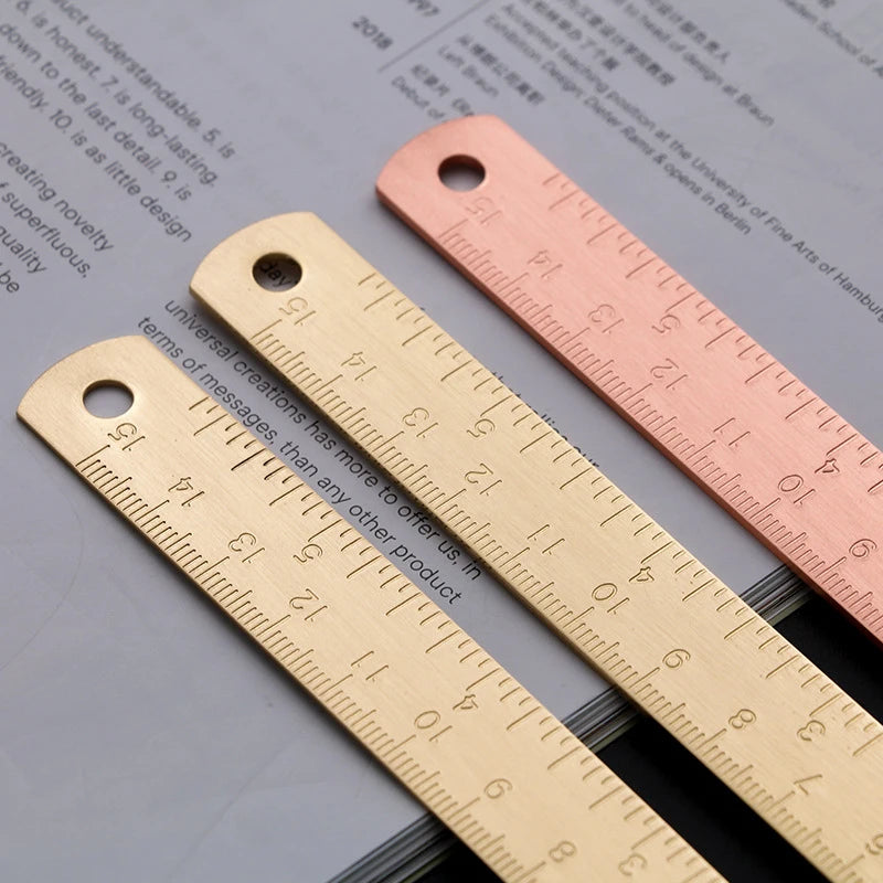 Vintage Kawaii 15cm Brass Metal Ruler - Elegant Bookmark & Precision Measuring Tool for Office and Art