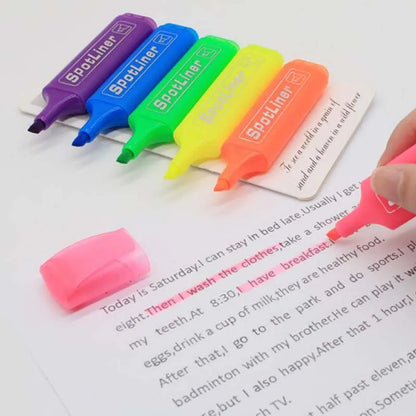 MP-460 Vibrant 6-Color Highlighter Set - Water-Based, Sun-Resistant Markers for Office and School