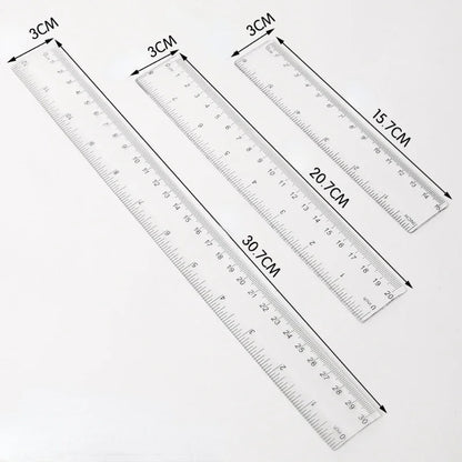Versatile Transparent Ruler Set for Precision Measuring - 15cm, 20cm, 30cm Sizes Available for School and Office Use